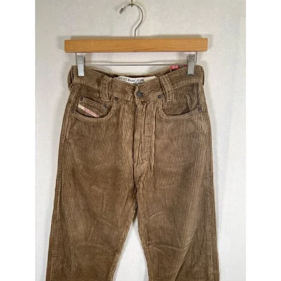 RARE 90s DIESEL Silver Saddle Mens Size 26 Tan Fat Cord Jean NOS with Tags Italy